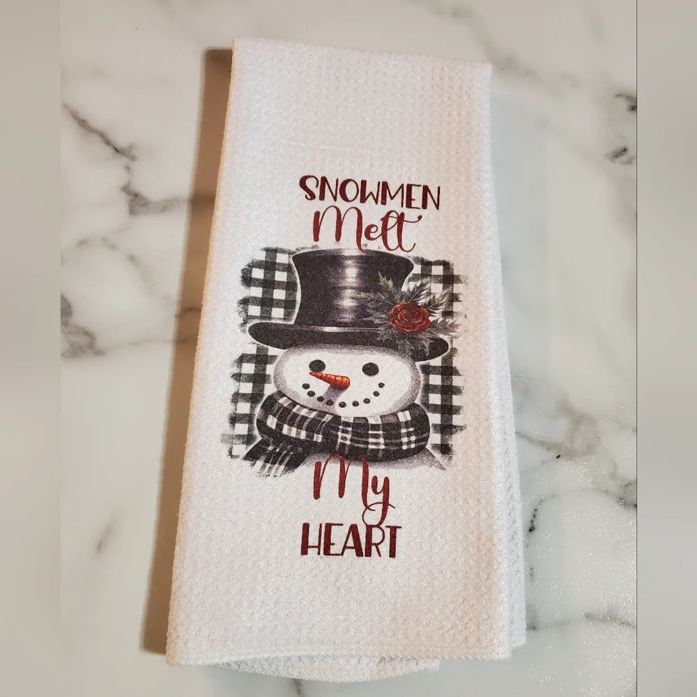 Snowmen Melt My HEART Waffle Knit Tea Towel